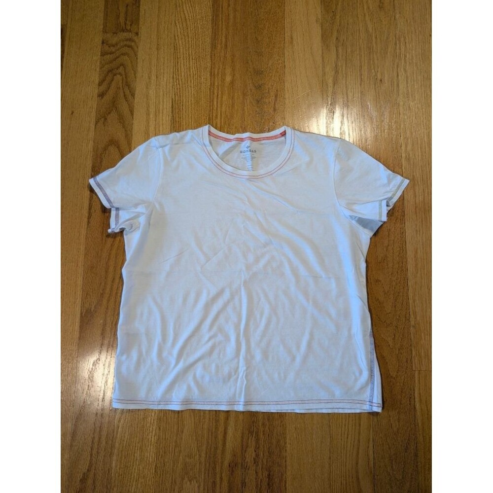 Bombas Women's L White Peruvian Pima Cotton Tee Rainbow Stitch Crew Neck T-Shirt